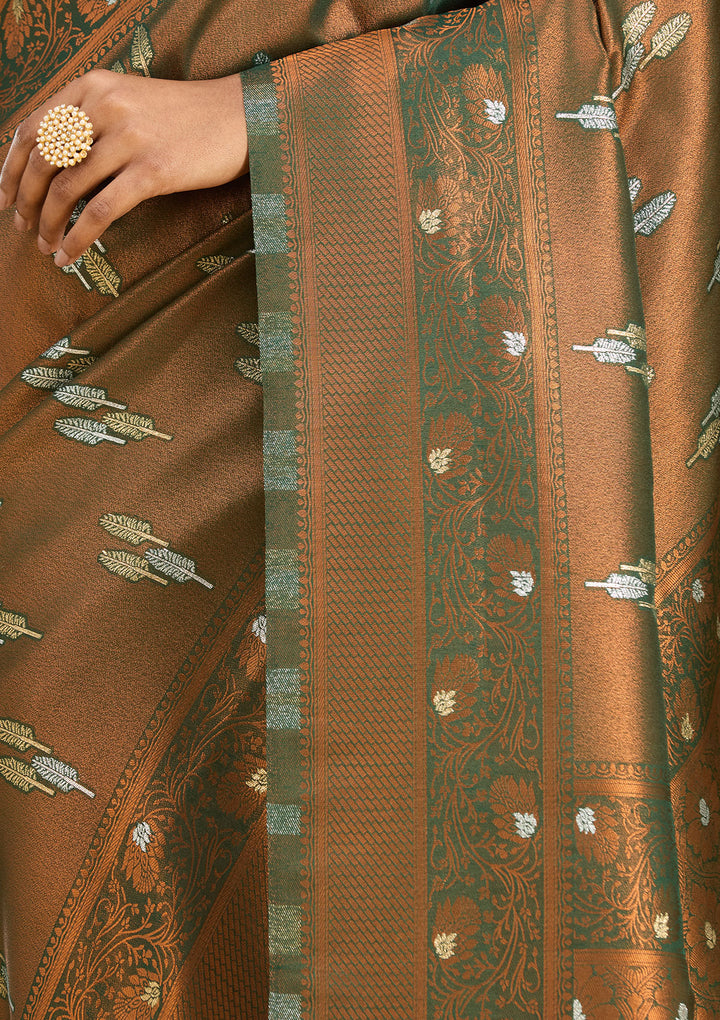 Mehendi Zariwork (Silver) Silk Silk Saree