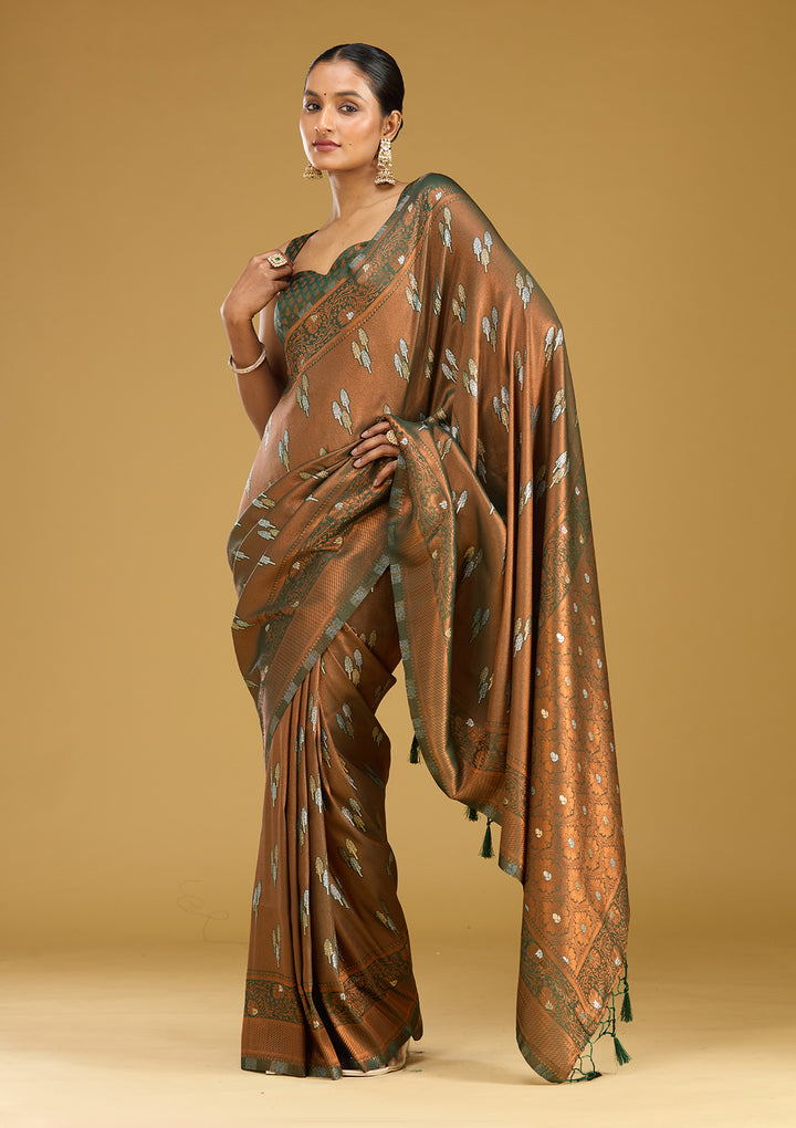 Mehendi Zariwork (Silver) Silk Silk Saree
