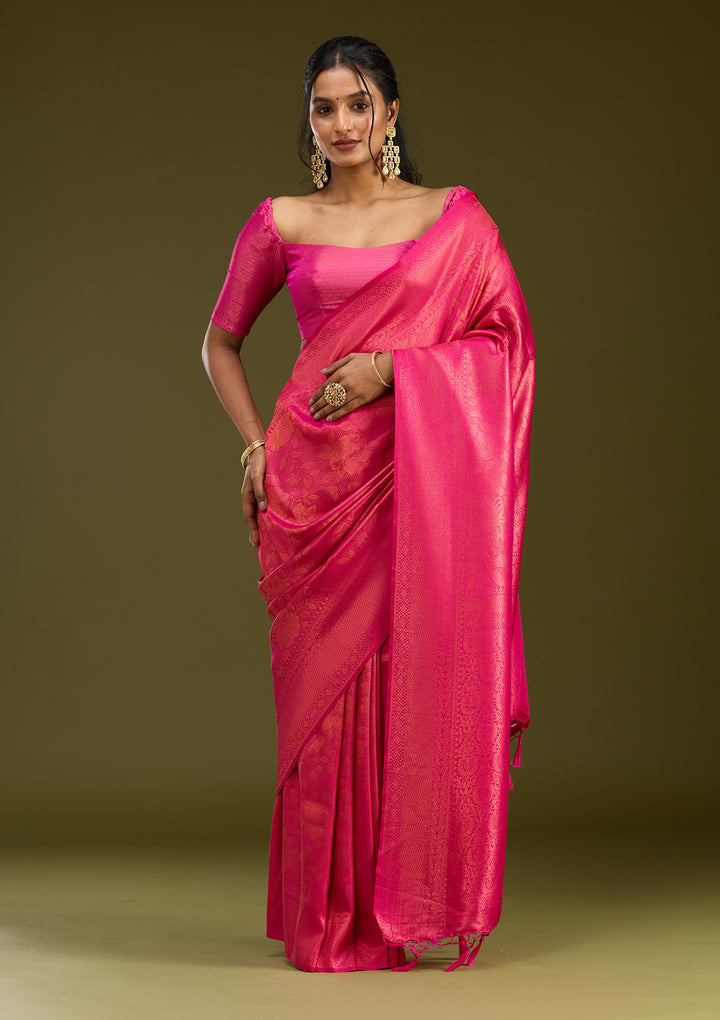 Magenta Pink Zariwork (Gold) Silk Saree