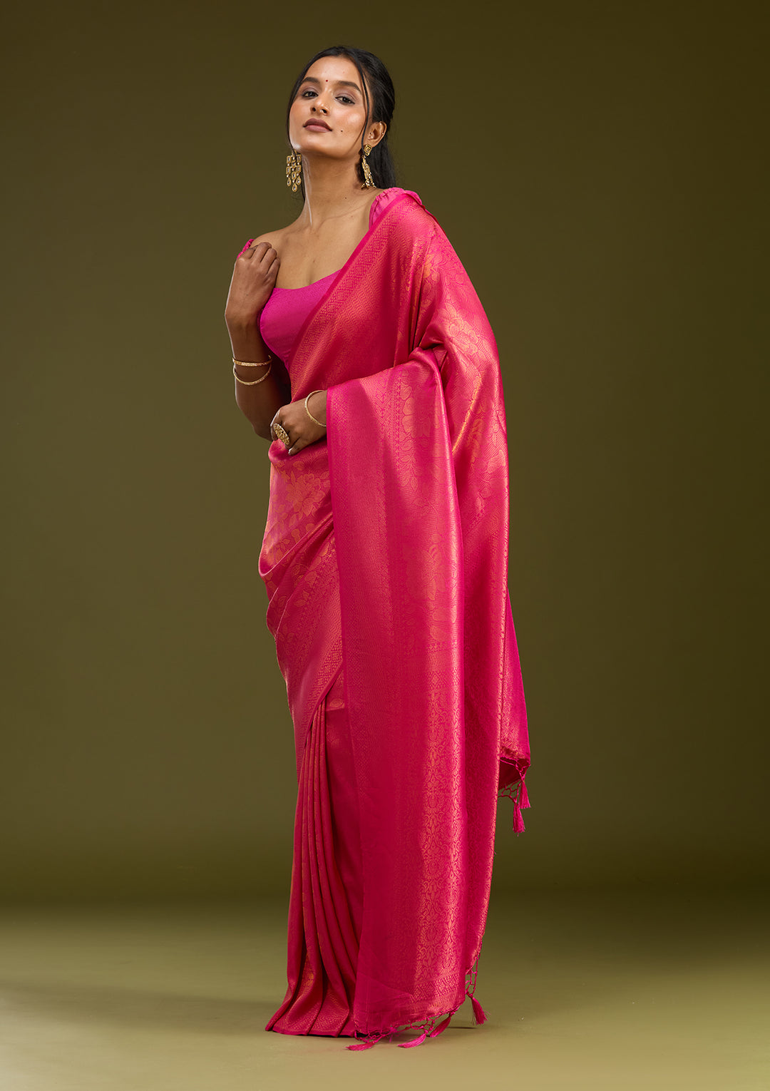 Magenta Pink Zariwork (Gold) Silk Saree