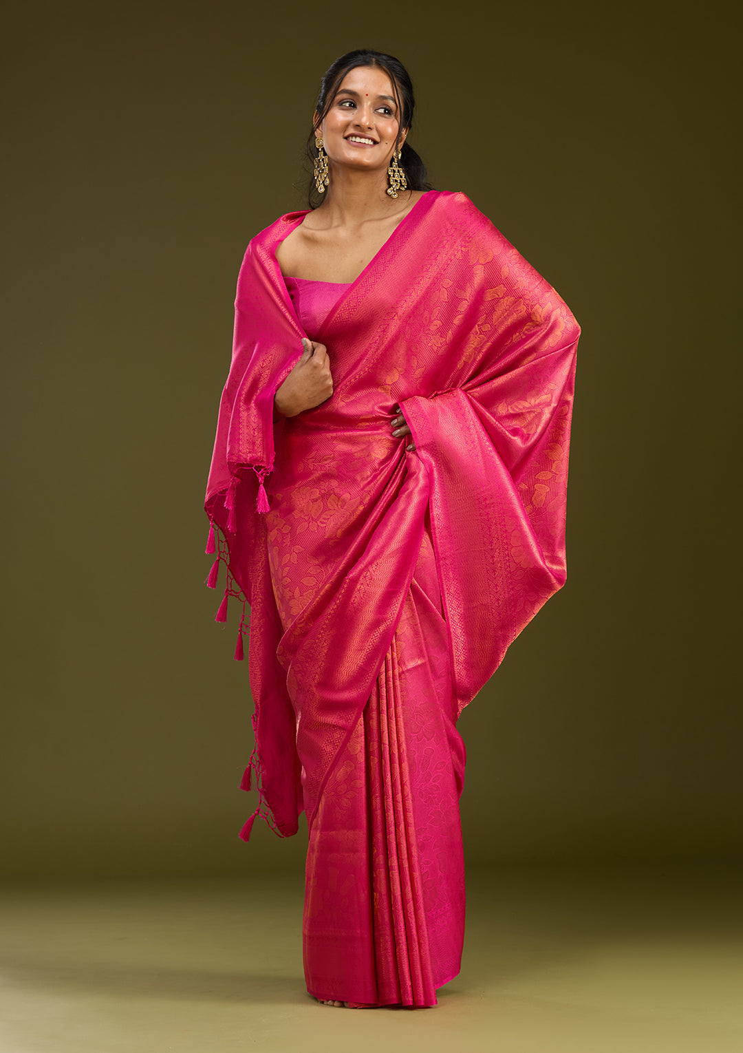 Magenta Pink Zariwork (Gold) Silk Saree