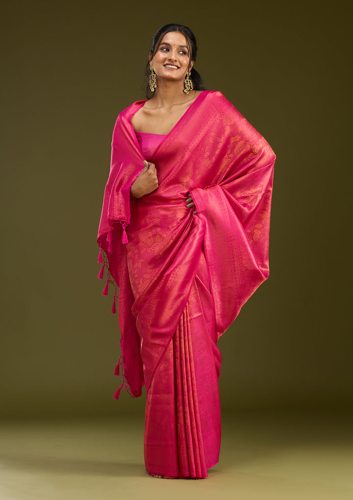 Magenta Pink Zariwork (Gold) Silk Saree