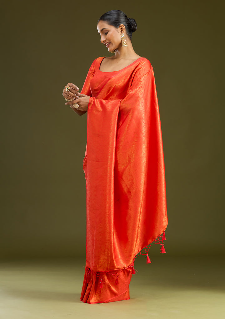 Orange Zariwork (Gold) Silk Silk Saree