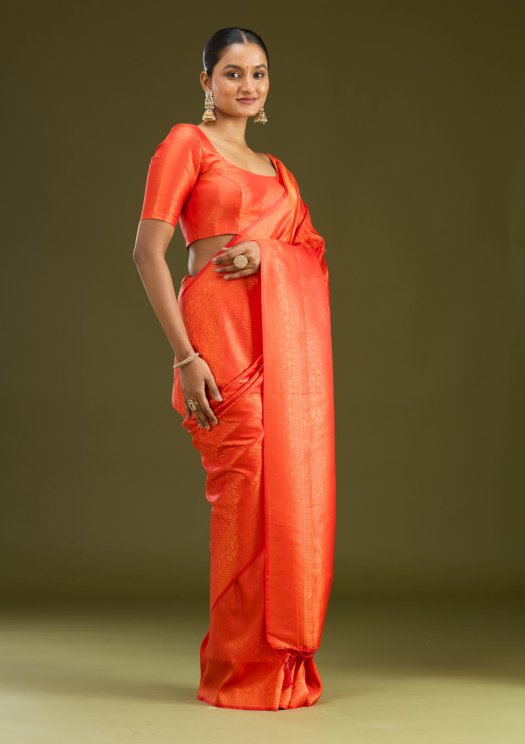 Orange Zariwork (Gold) Silk Silk Saree