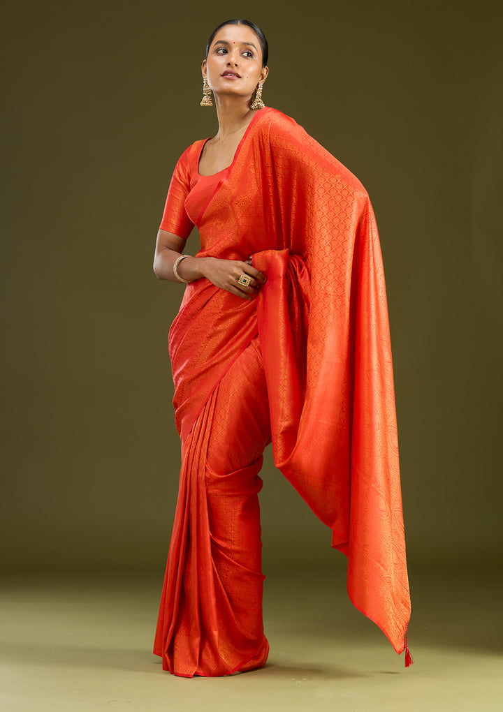 Orange Zariwork (Gold) Silk Silk Saree