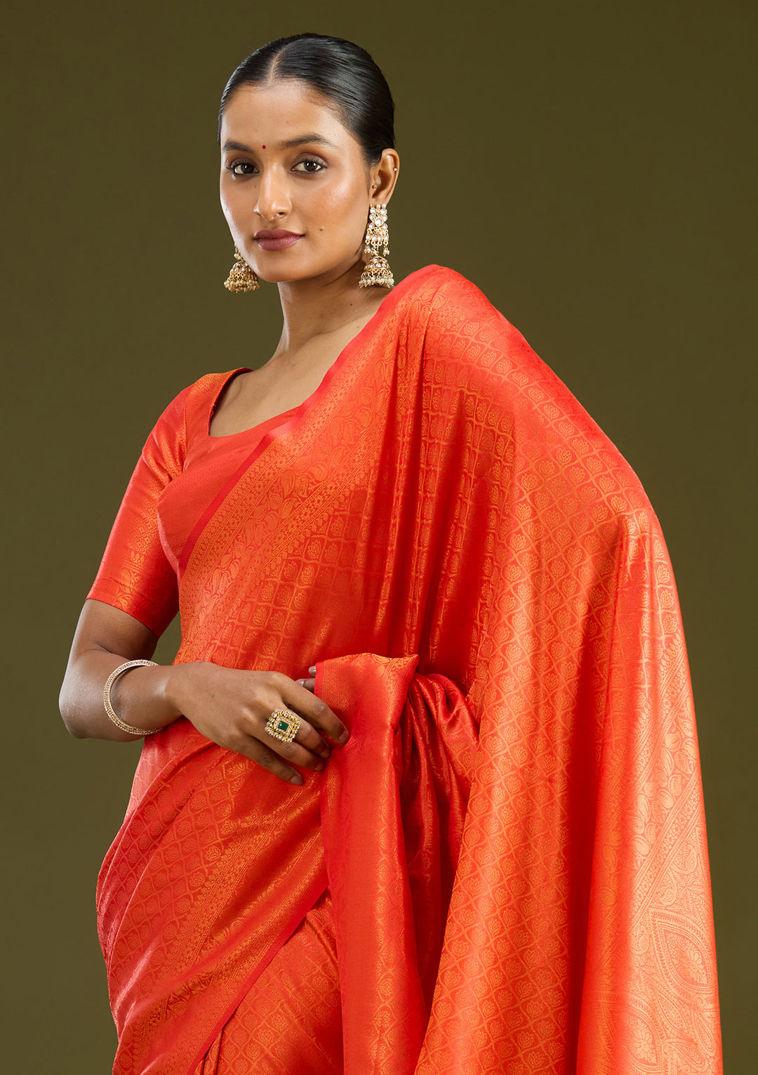 Orange Zariwork (Gold) Silk Silk Saree
