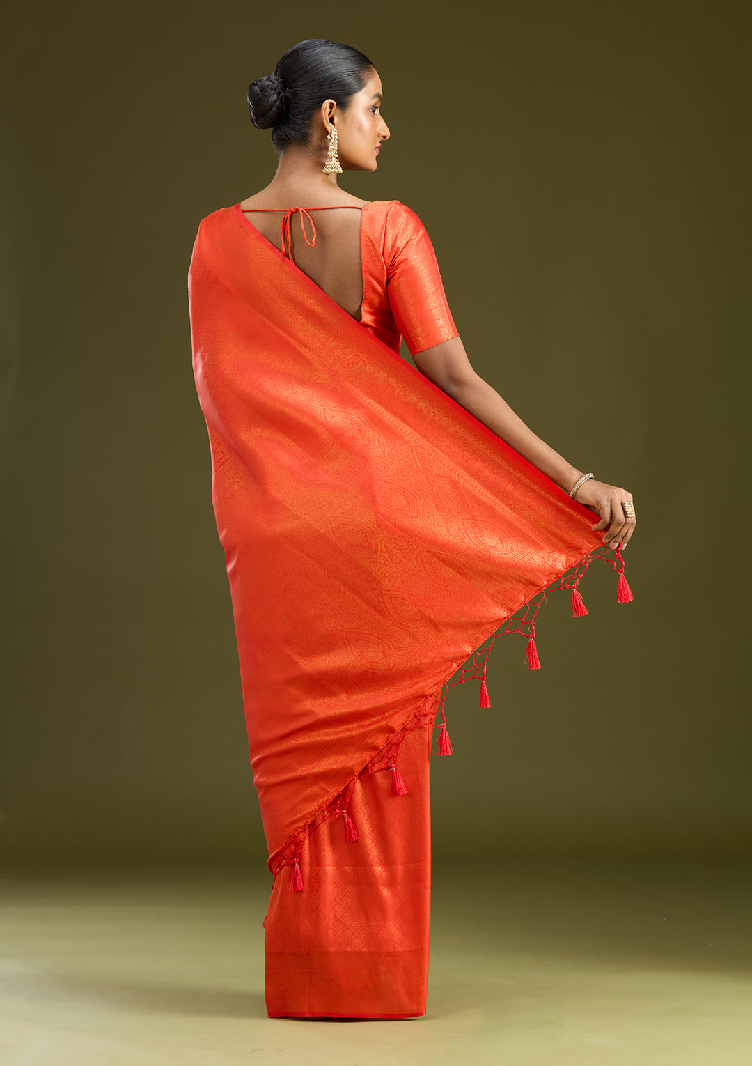 Orange Zariwork (Gold) Silk Silk Saree