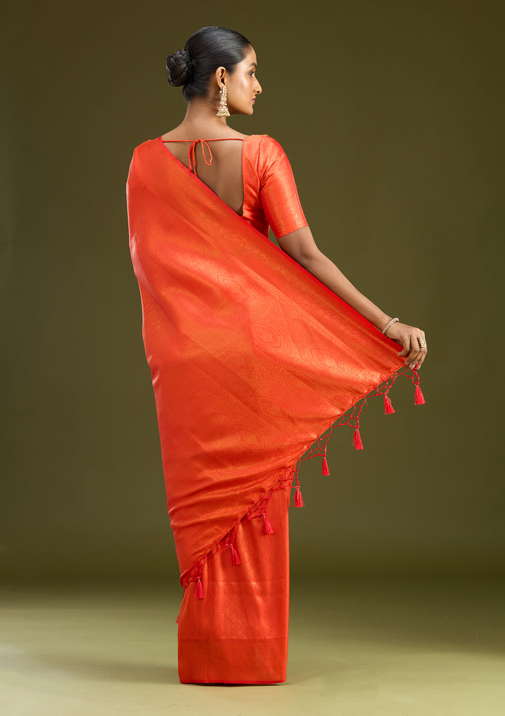 Orange Zariwork (Gold) Silk Silk Saree