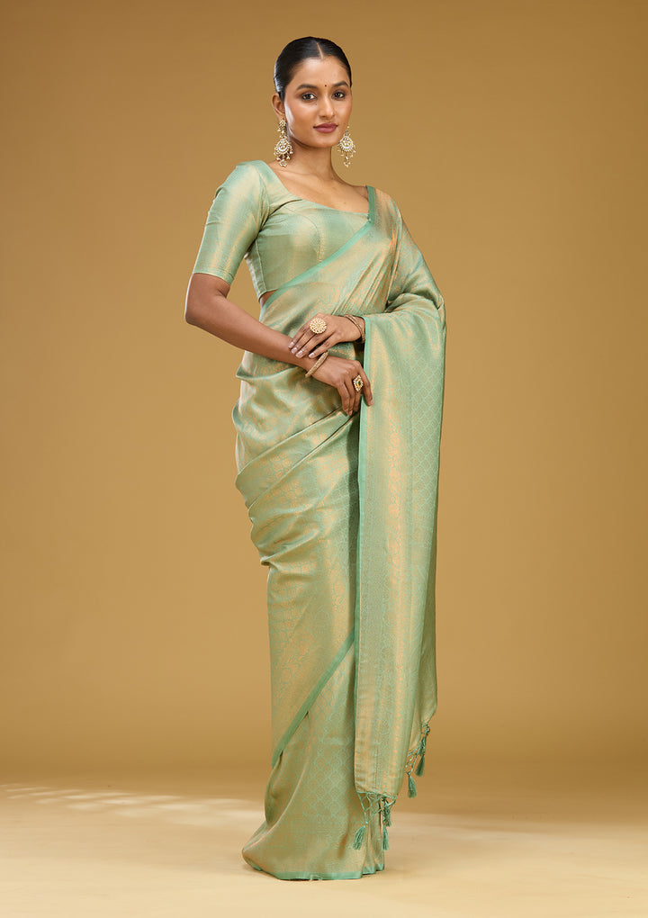 Sea Green Zariwork (Gold) Silk Silk Saree
