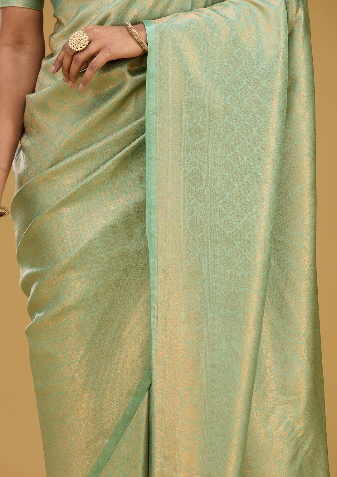 Sea Green Zariwork (Gold) Silk Silk Saree