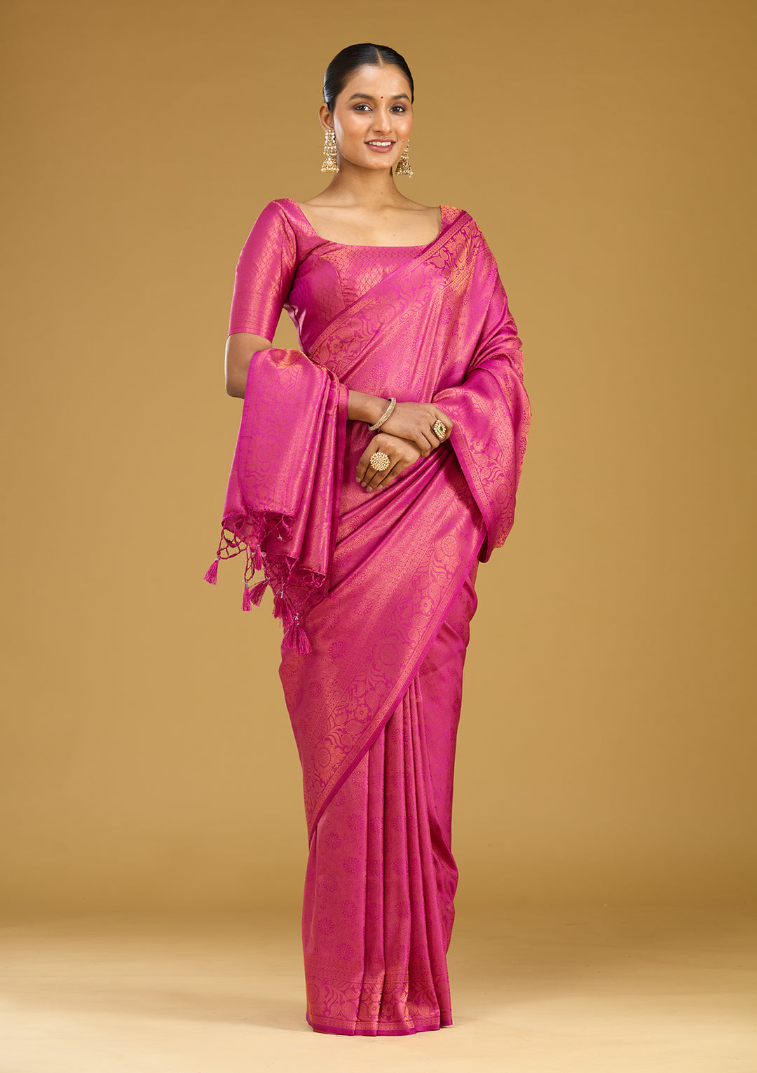 Wine Zariwork (Gold) Silk Silk Saree