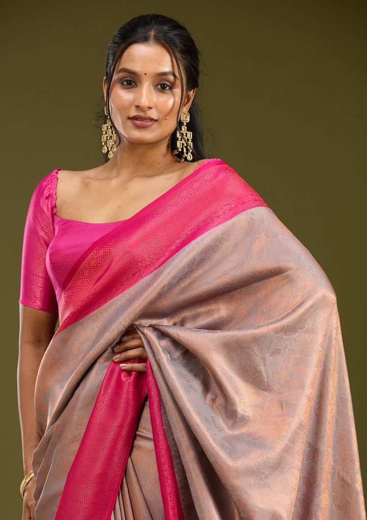 Light Grey Zariwork (Gold) Silk Saree