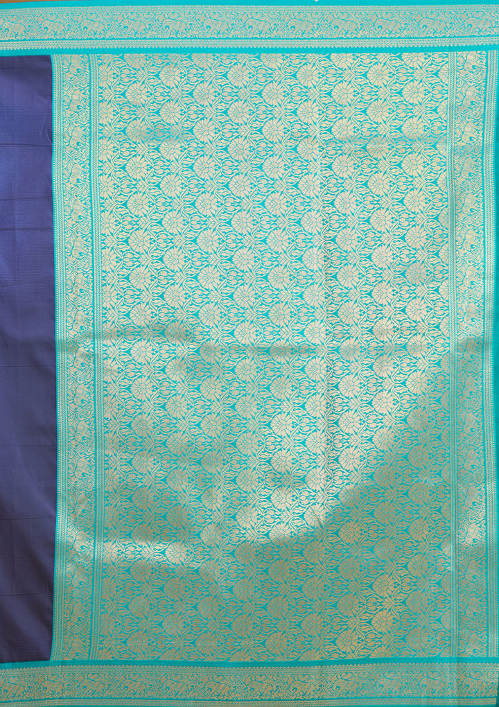 Navy Blue Zariwork (Gold) Silk Silk Saree