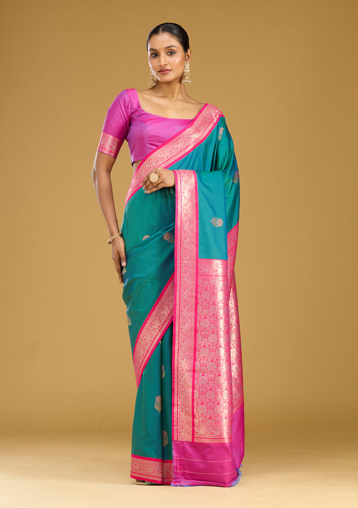 Peacock Blue Zariwork (Gold) Silk Silk Saree