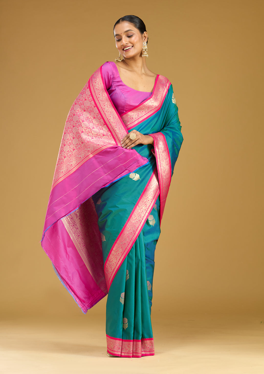 Peacock Blue Zariwork (Gold) Silk Silk Saree