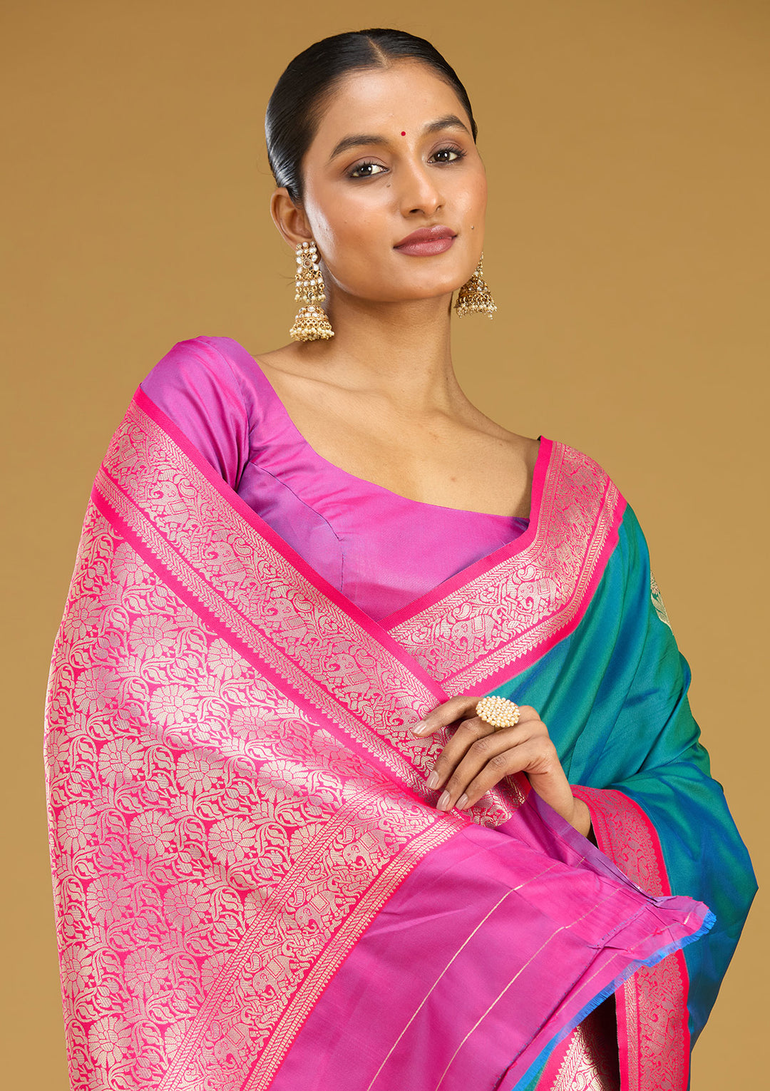 Peacock Blue Zariwork (Gold) Silk Silk Saree