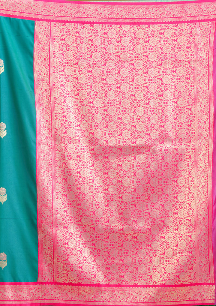 Peacock Blue Zariwork (Gold) Silk Silk Saree