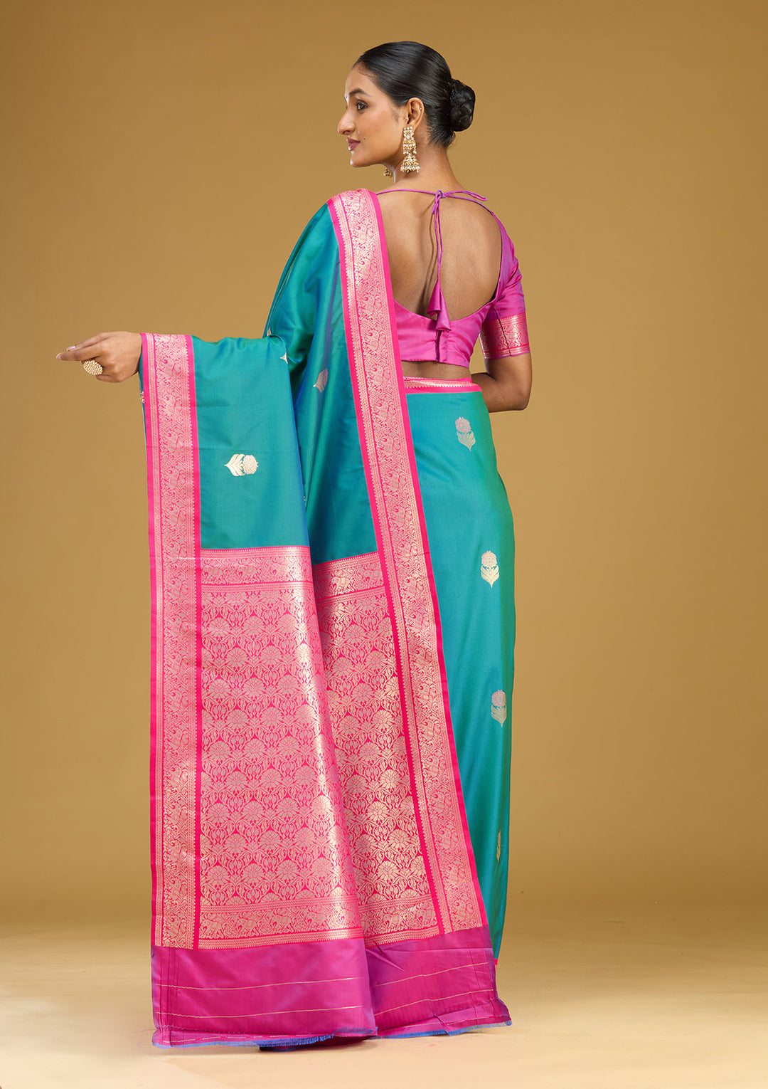 Peacock Blue Zariwork (Gold) Silk Silk Saree