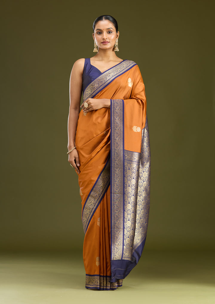 Rust Zariwork (Gold) Silk Silk Saree