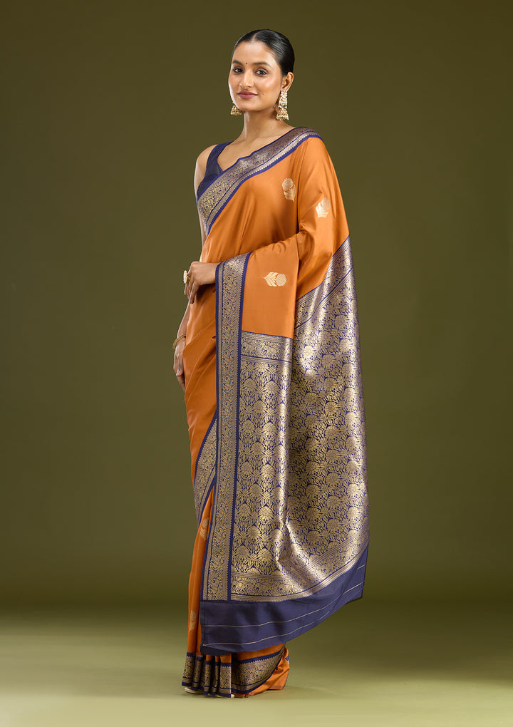 Rust Zariwork (Gold) Silk Silk Saree