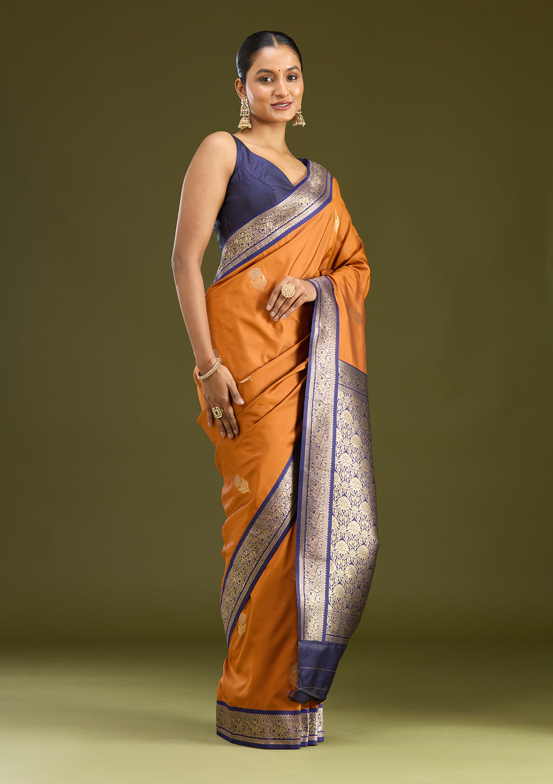 Rust Zariwork (Gold) Silk Silk Saree