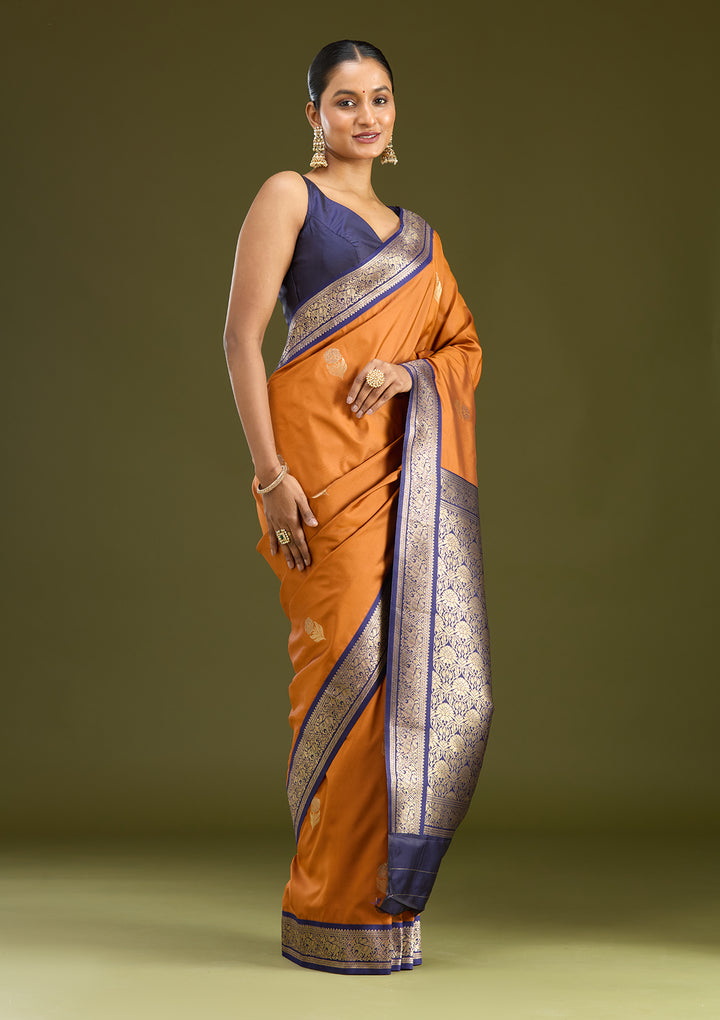 Rust Zariwork (Gold) Silk Silk Saree