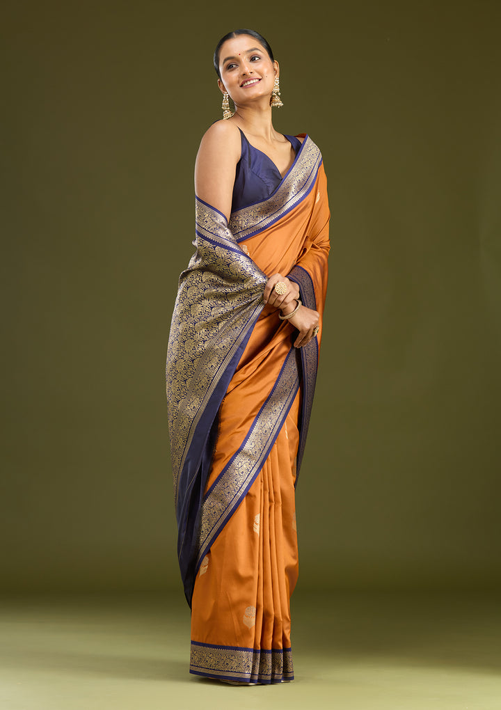Rust Zariwork (Gold) Silk Silk Saree