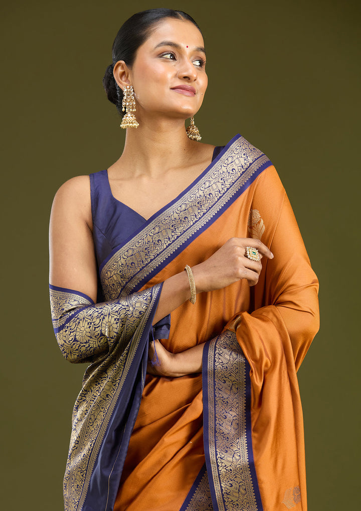 Rust Zariwork (Gold) Silk Silk Saree