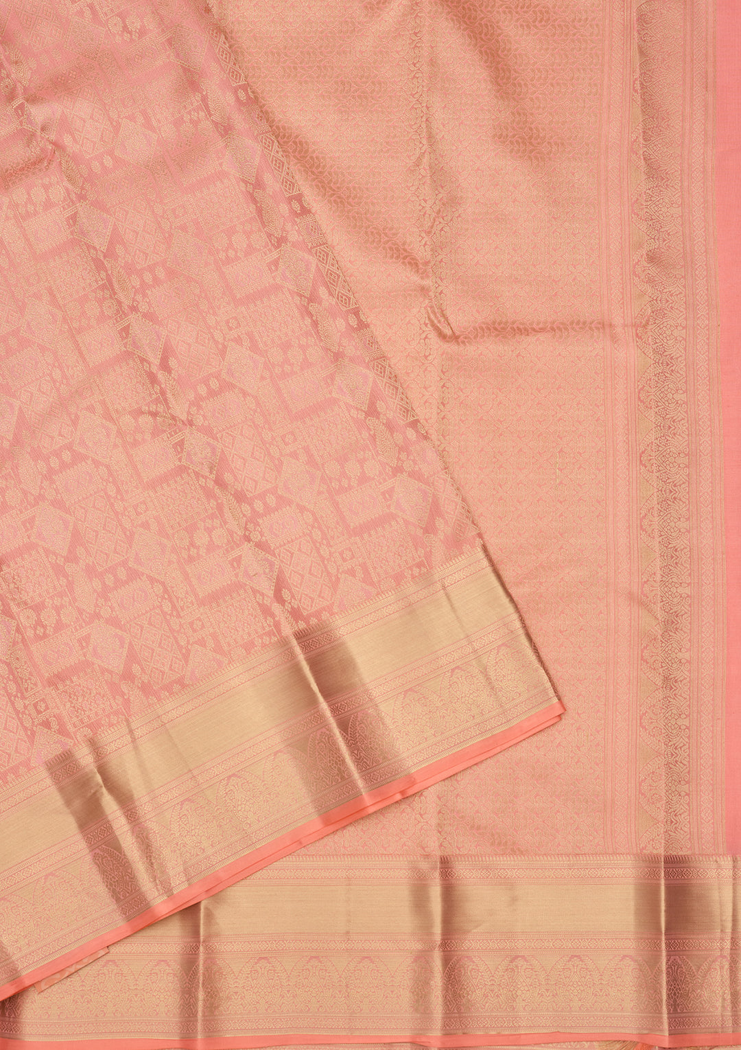 Peach Zariwork (Gold) Silk Silk Saree