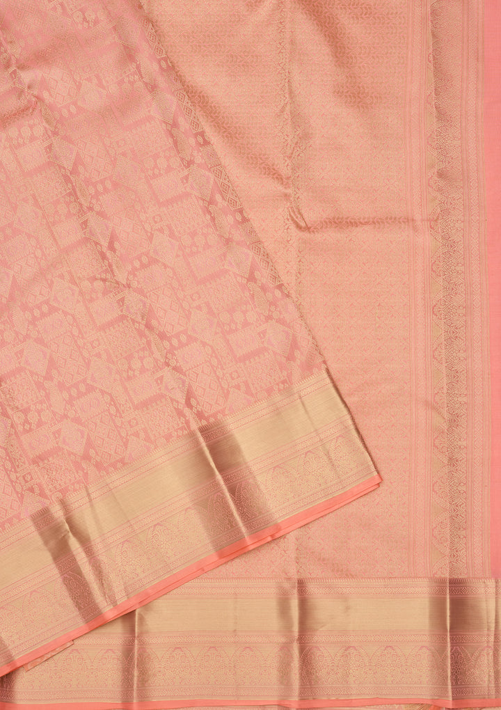 Peach Zariwork (Gold) Silk Silk Saree