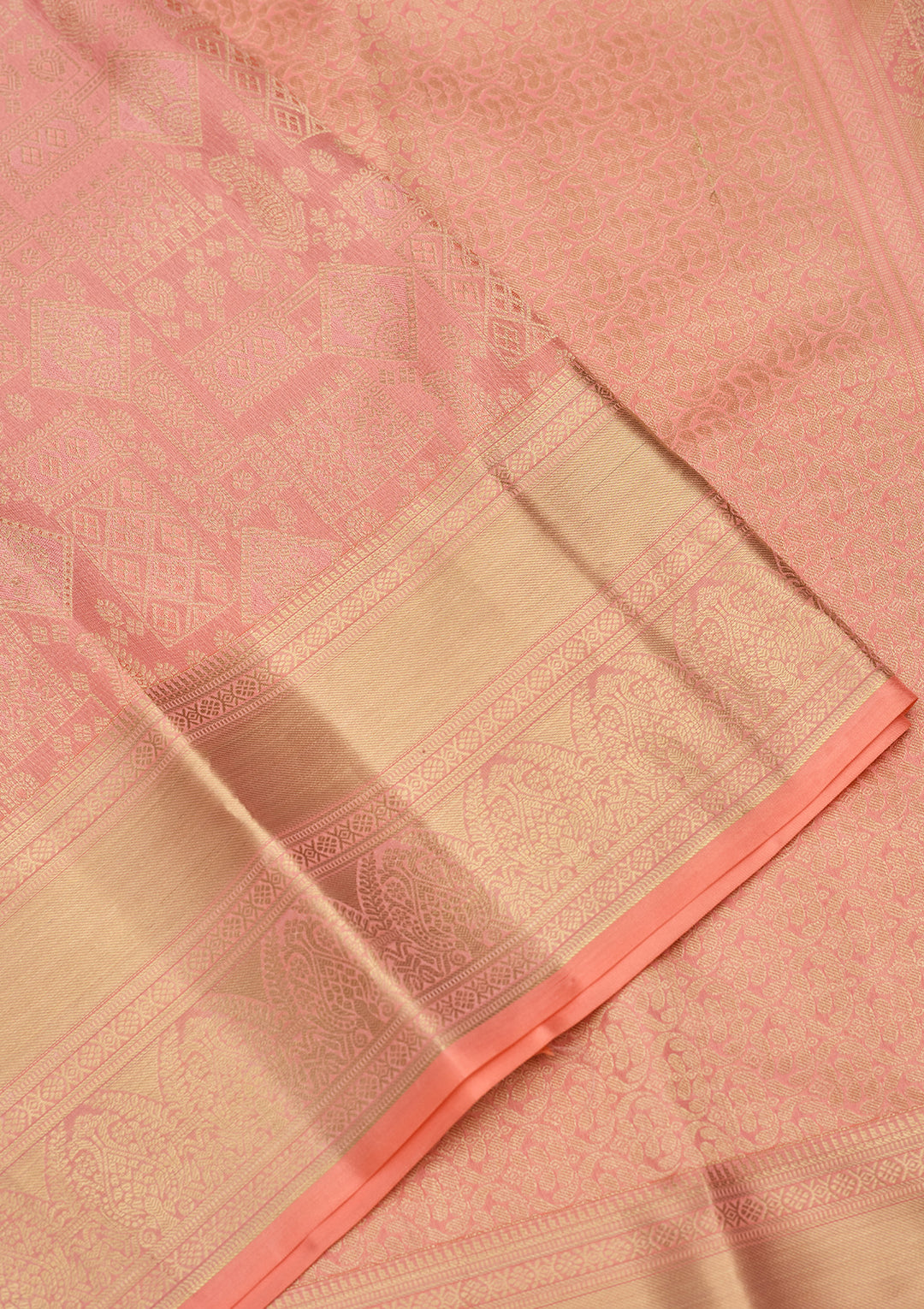 Peach Zariwork (Gold) Silk Silk Saree