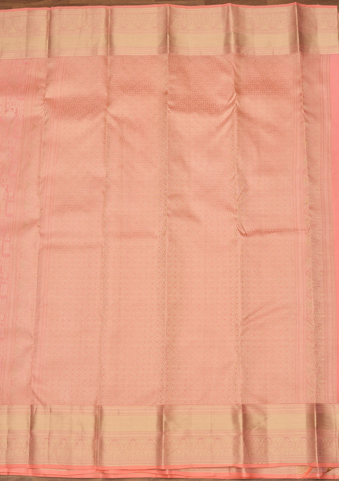 Peach Zariwork (Gold) Silk Silk Saree