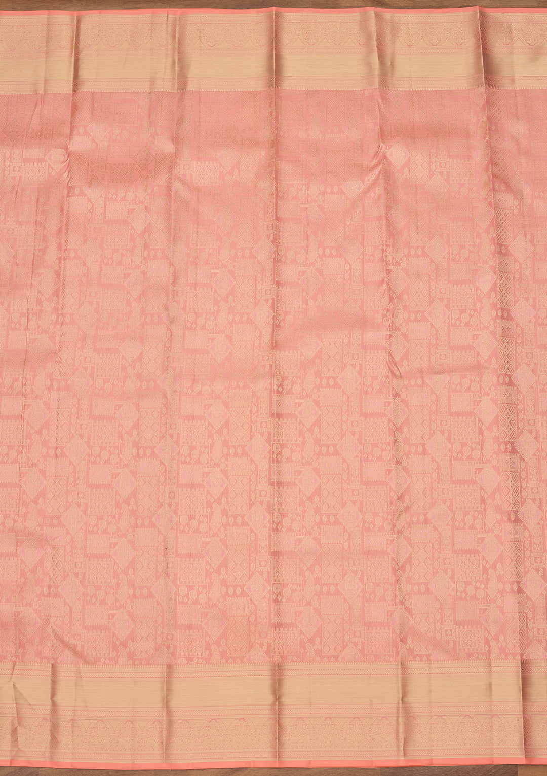 Peach Zariwork (Gold) Silk Silk Saree