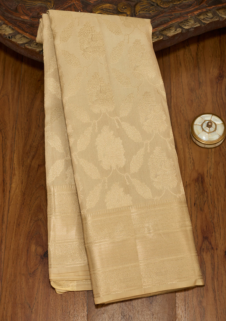 Beige Zariwork (Gold) Silk Silk Saree