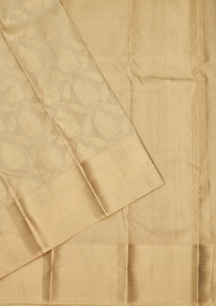 Beige Zariwork (Gold) Silk Silk Saree