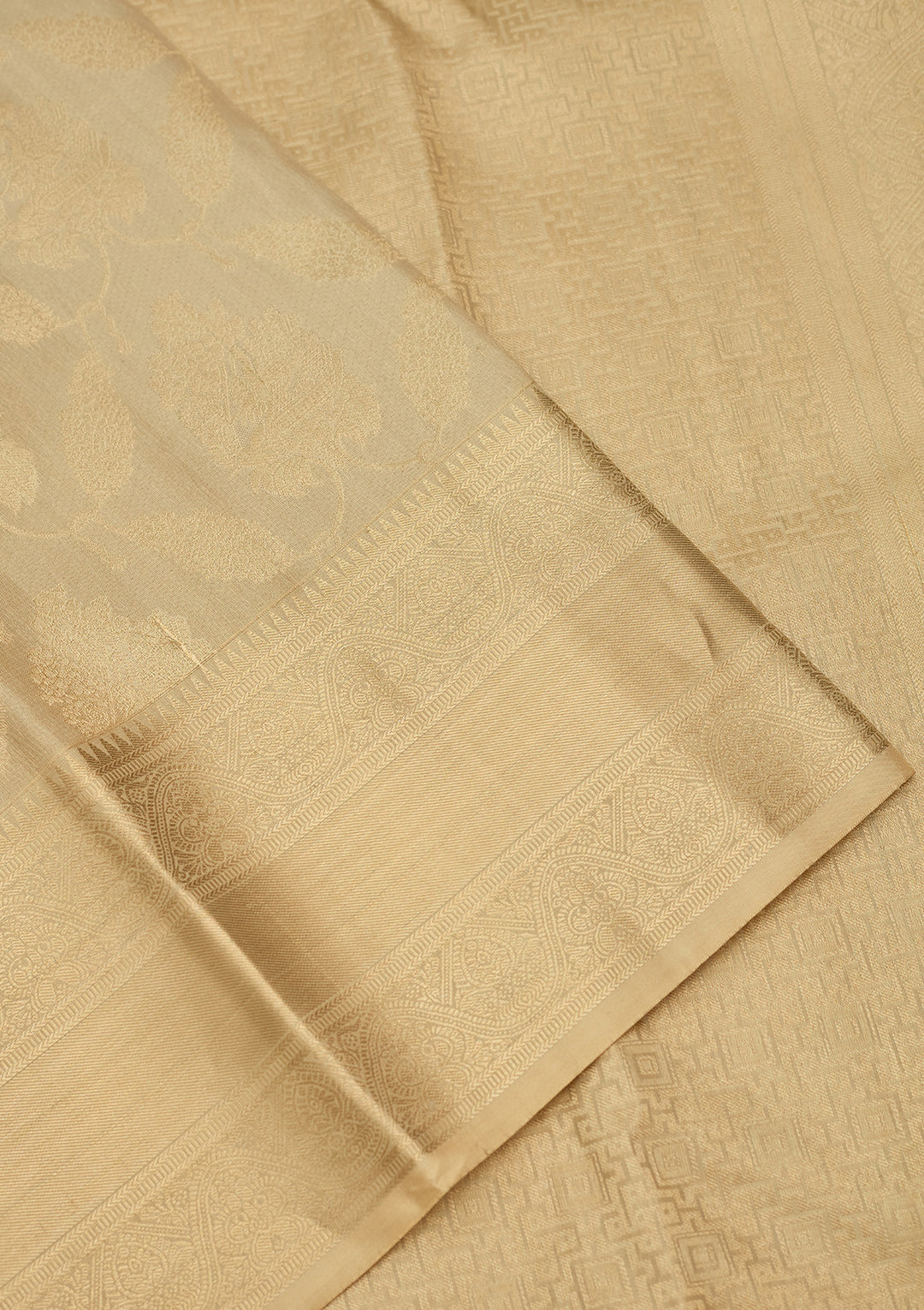 Beige Zariwork (Gold) Silk Silk Saree