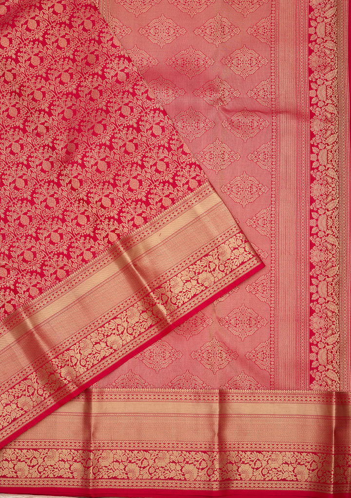 Rani Pink Zariwork (Gold) Silk Silk Saree