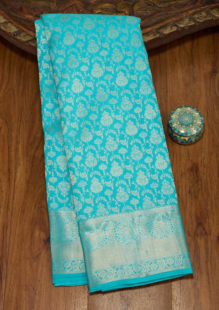 Blue Zariwork (Gold) Silk Saree