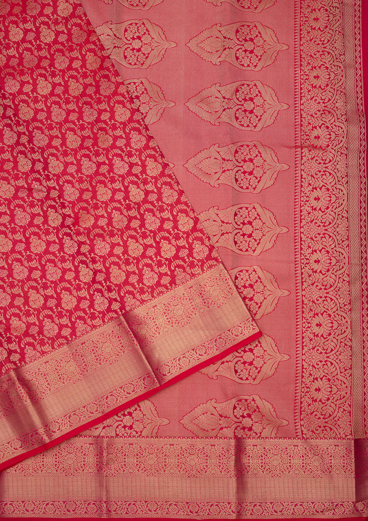 Rani Pink Zariwork (Gold) Silk Silk Saree