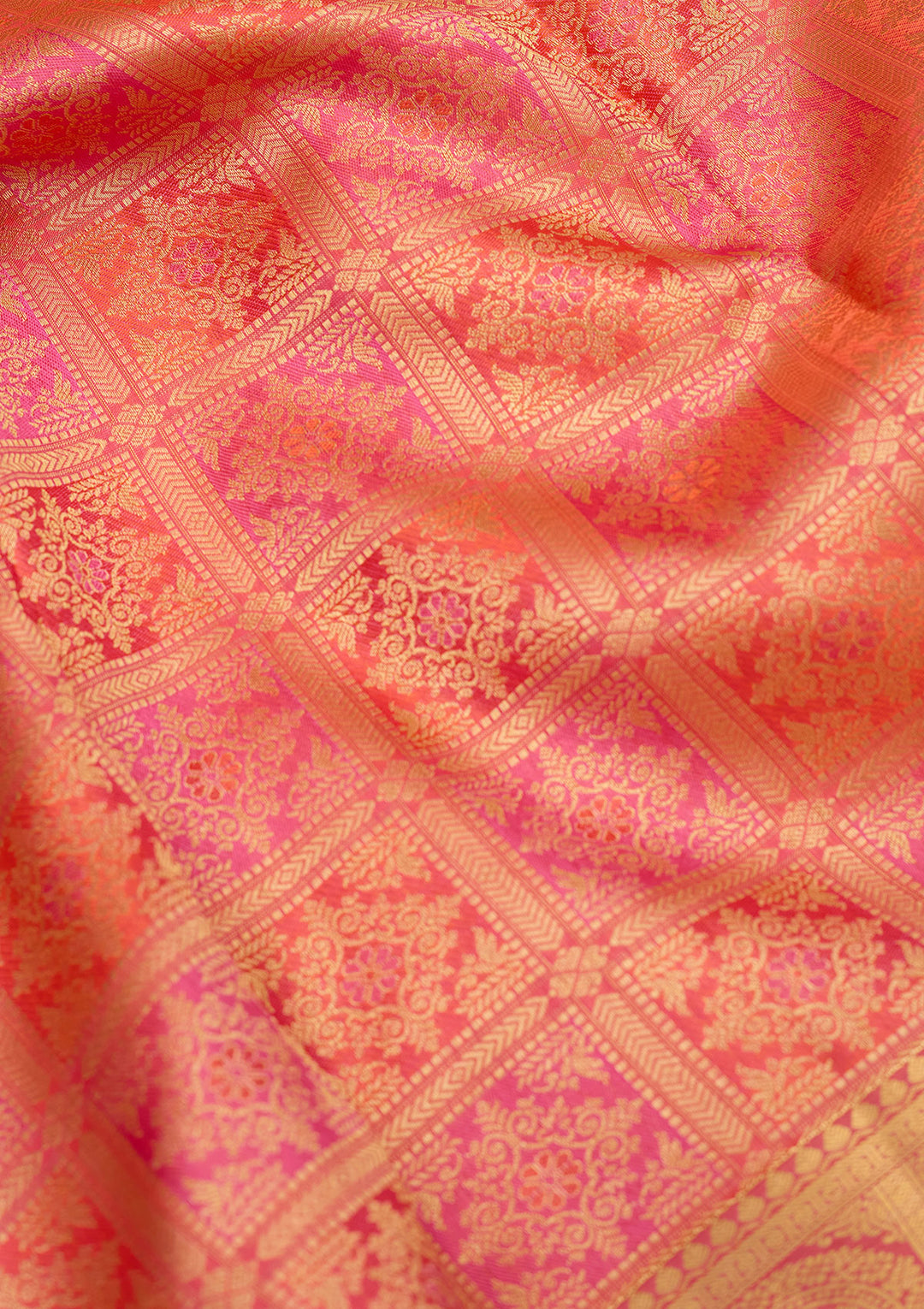 Peach Zariwork (Gold) Silk Silk Saree