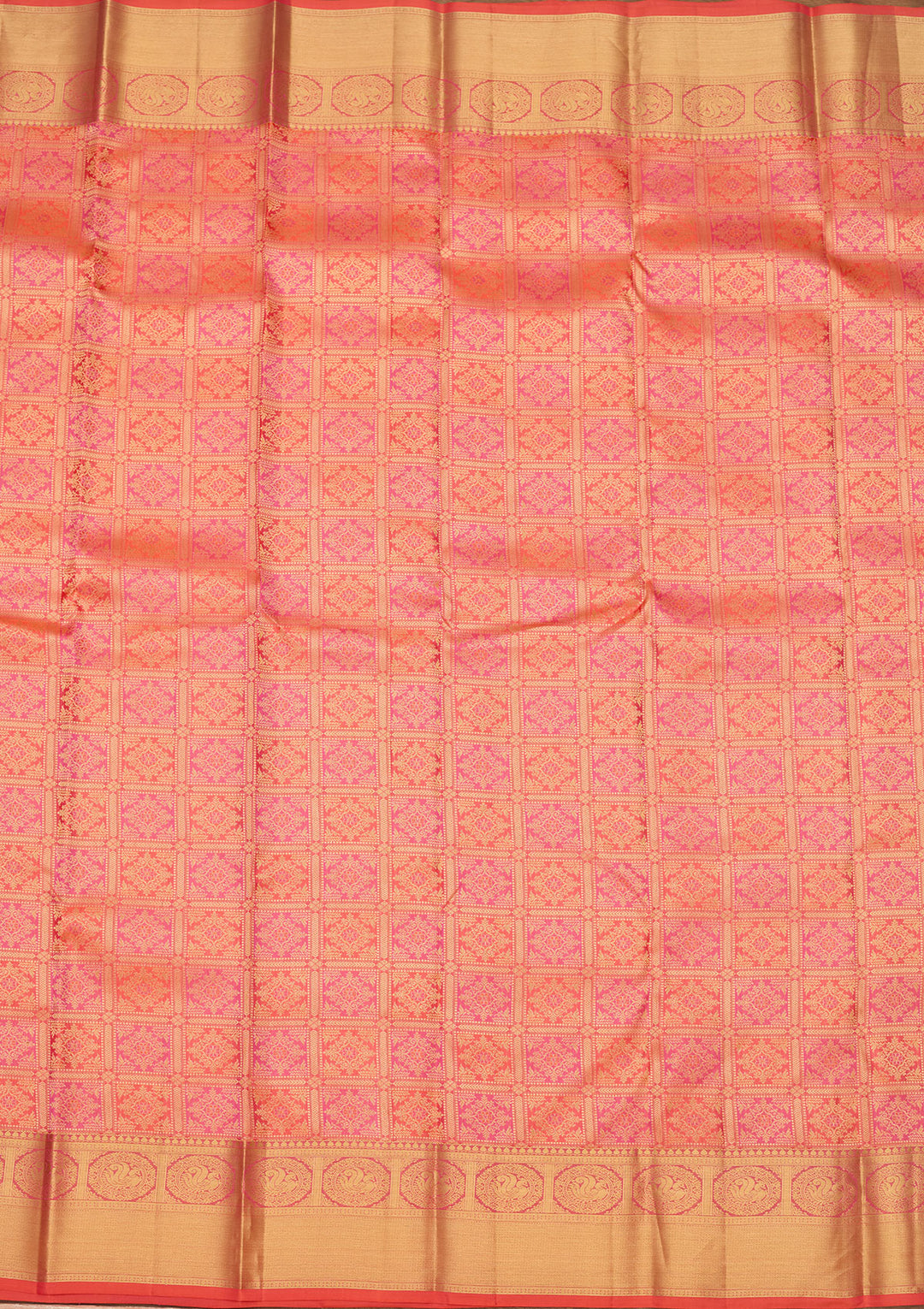 Peach Zariwork (Gold) Silk Silk Saree