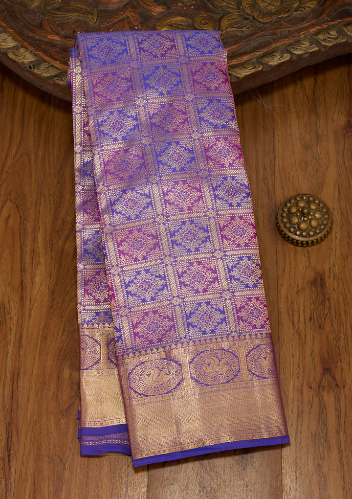 Royal Blue Zariwork (Gold) Silk Silk Saree