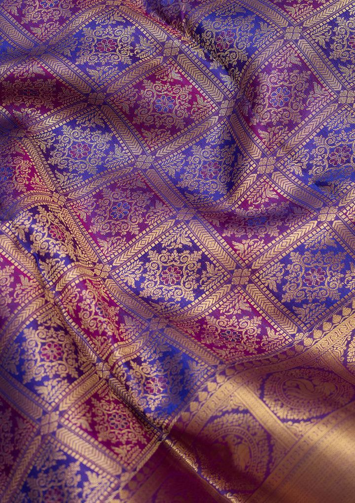 Royal Blue Zariwork (Gold) Silk Silk Saree