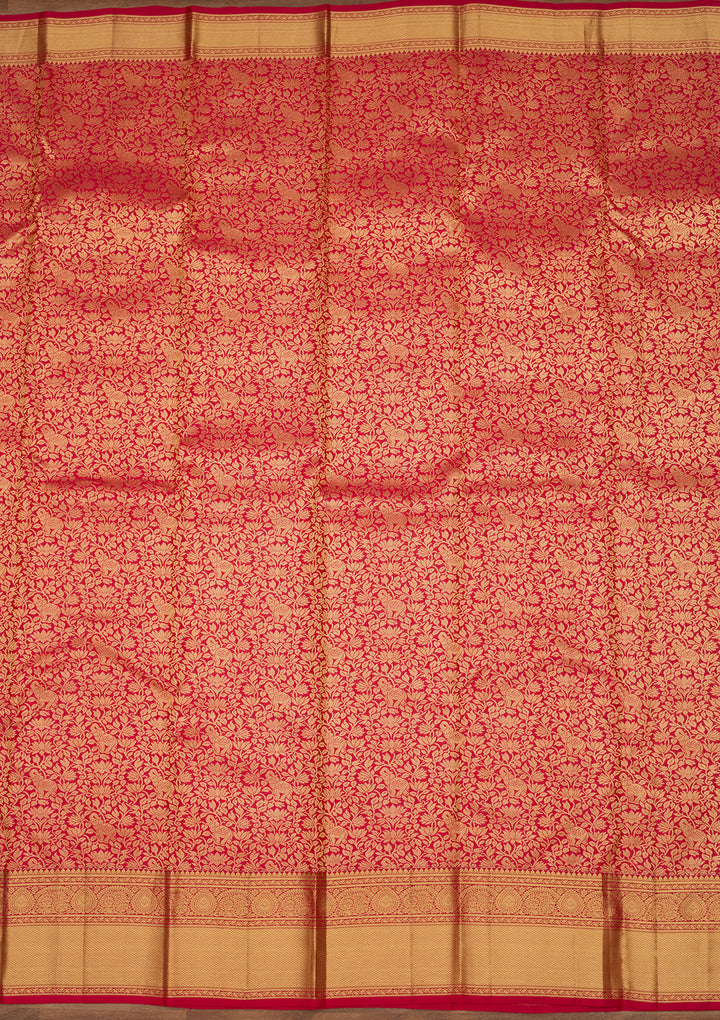 Rani Pink Zariwork (Gold) Silk Silk Saree