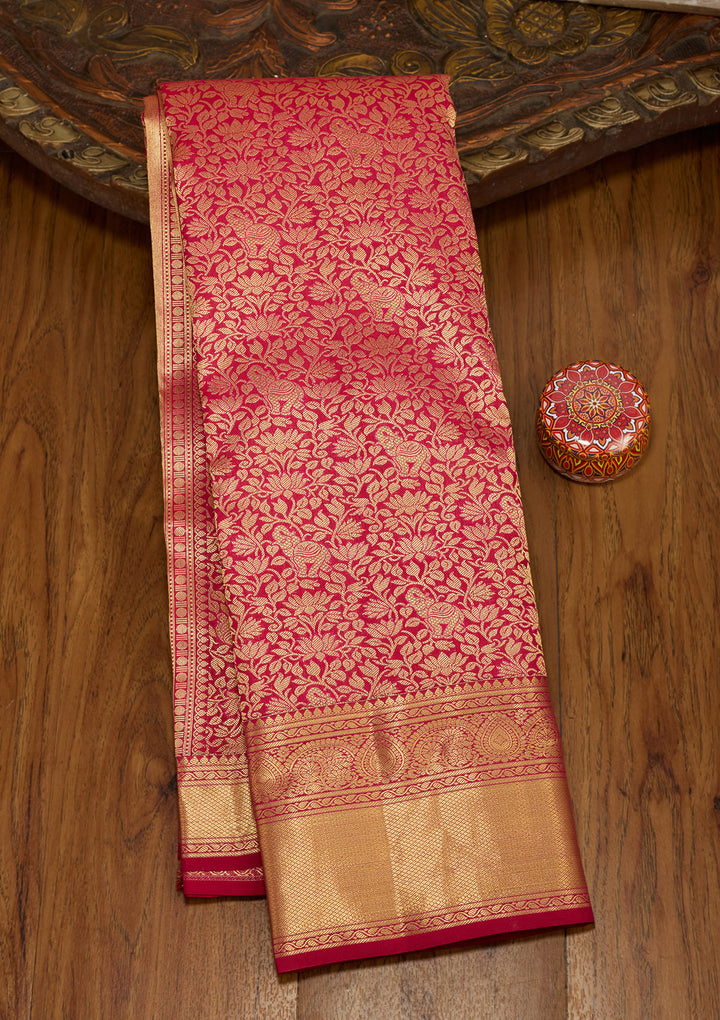 Wine Zariwork (Gold) Silk Silk Saree