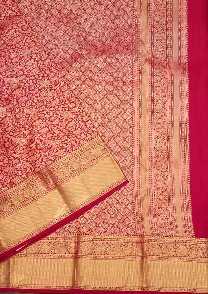 Wine Zariwork (Gold) Silk Silk Saree