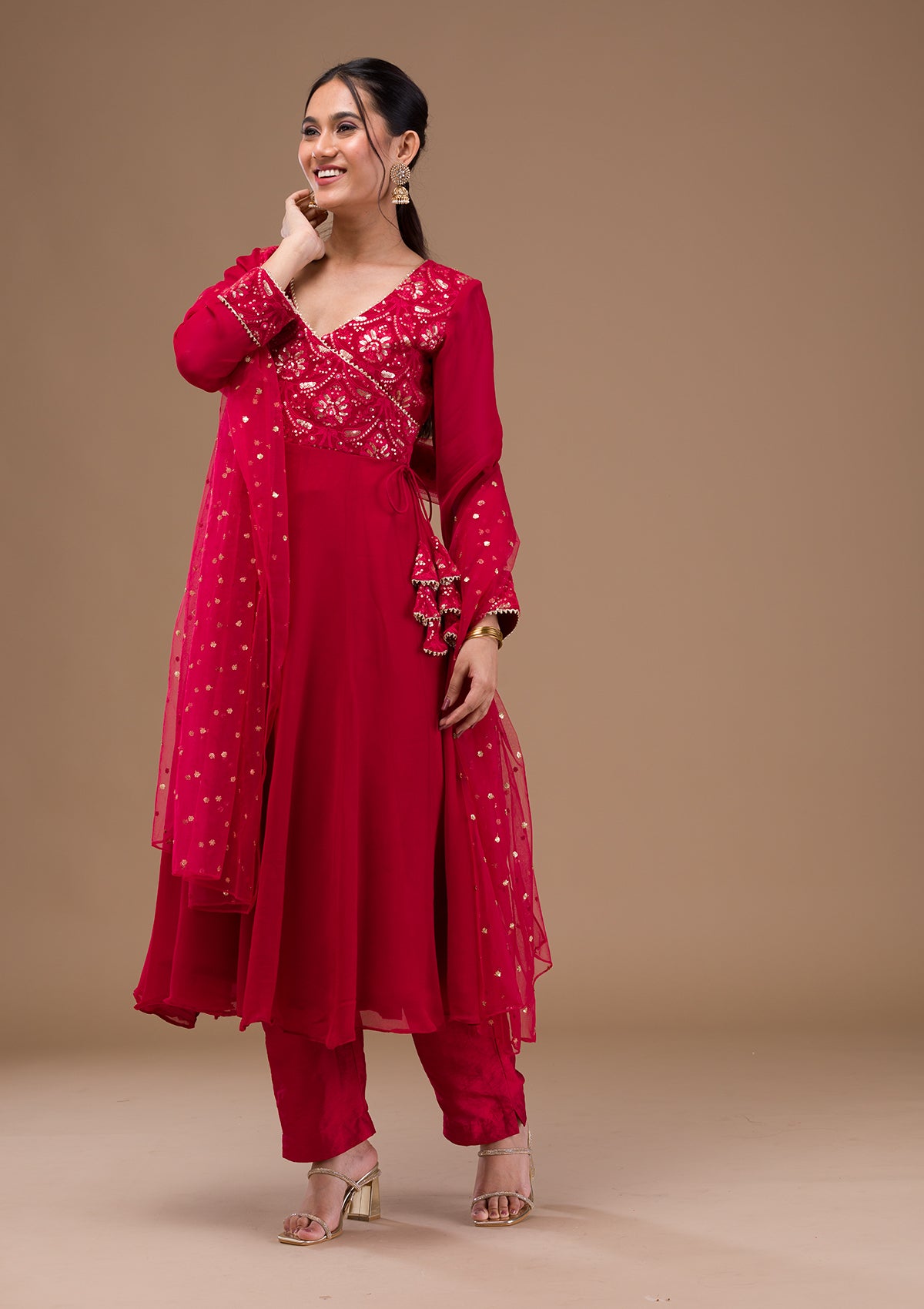 Maroon Zariwork Georgette Readymade Salwar Suit