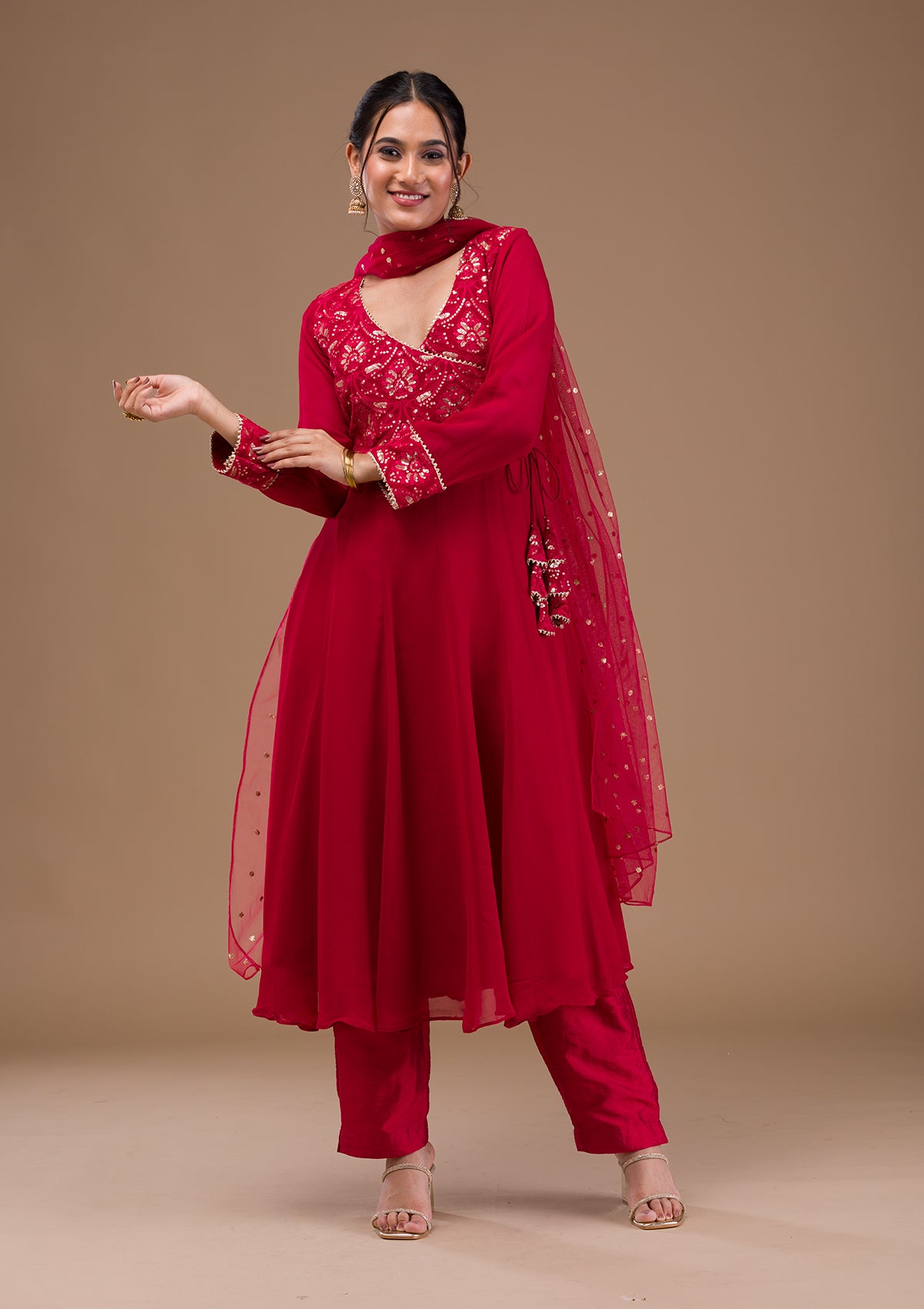 Maroon Zariwork Georgette Readymade Salwar Suit