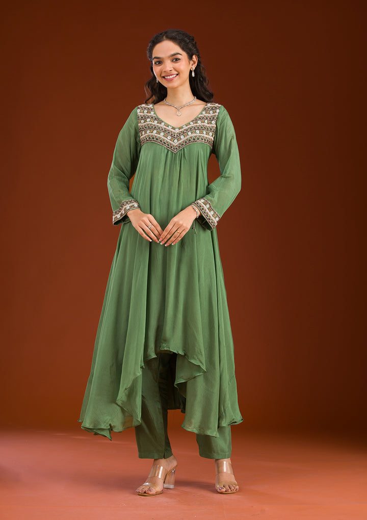 Leaf Green Cutdana Georgette Readymade Salwar Suit
