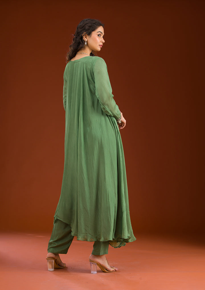 Leaf Green Cutdana Georgette Readymade Salwar Suit
